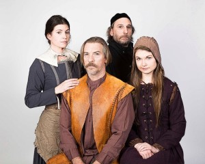 Featuring: (L to R): Shannon McMinn Hoppe as Elizabeth Proctor, Ross Bolen as John Proctor, Brian Russell as Deputy Governor Danforth, and Emily Meinerding as Abigail Williams. Photo by Kristi Jones